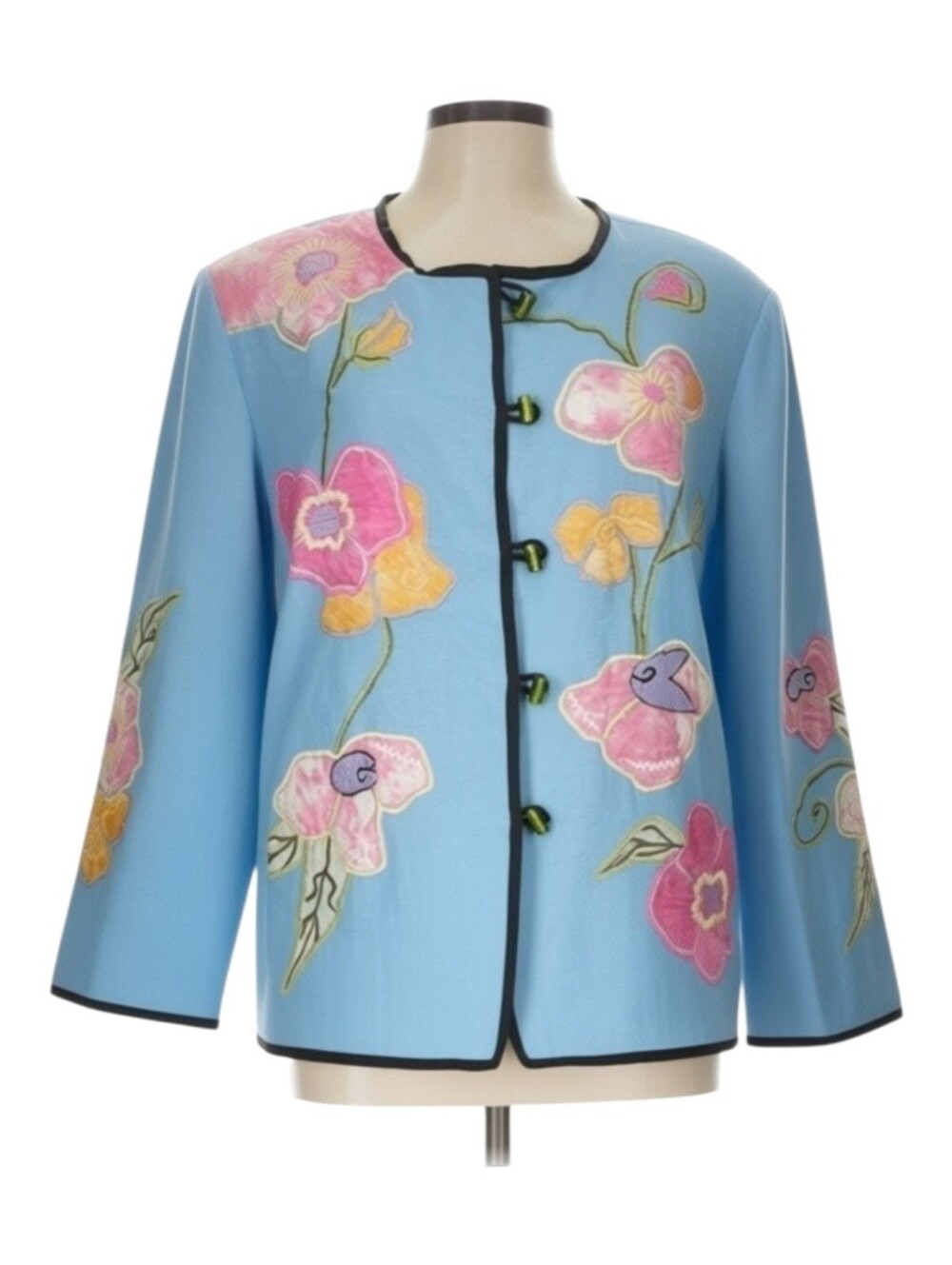 Indigo Moon Blue Floral Embroidered Jacket Size L